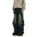 Deconstructed Vintage Washed Jeans High Street Raw Hem Raw Edge Denim Pants With Patchwork Details (Unisex Straight-Leg, Distressed Retro Style)_mkmklike.com