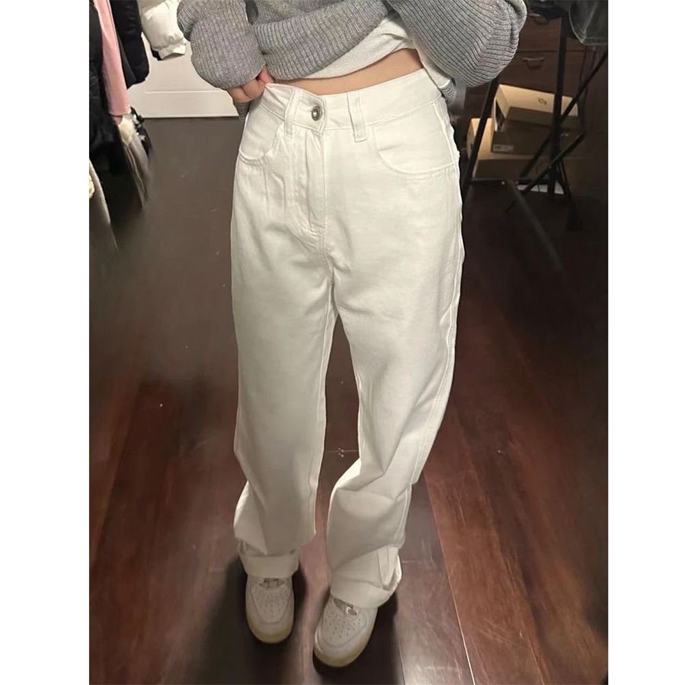 Premium White Jeans For Men – High Street Wide-Leg Trousers With Vintage Wash & Drop-Crotch (S-XXXL) – Minimalist Summer Staple_mkmklike.com