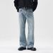 Men's Clothing Light Colored Jeans Loose Straight Leg Mopping Pants Washed High Street Slightly Flared Wide Leg Pants_mkmklike.com