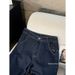 Women's High-Waisted Wide-Leg Jeans – Contrast Cuff & Letter Embroidery, Relaxed Fit Dark Blue Denim Pants (XS-3XL)_mkmklike.com