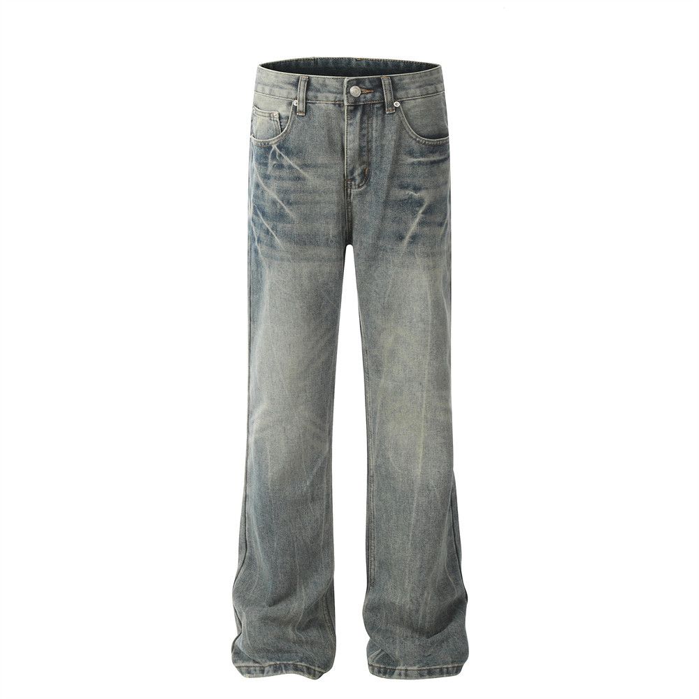 American Style Washed Vintage Jeans For Men High Street Trendy Brand Casual Simple Versatile Loose Straight Long Pants_mkmklike.com