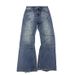 Patchwork Bootcut Slightly Flared Jeans Men's Clothing Denim Washed Blue Parisian Demna Style_mkmklike.com