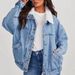 "Women's Sherpa-Lined Denim Jacket – Detachable Faux Fur Collar Trucker Coat (S-2XL, Light Blue)"_mkmklike.com