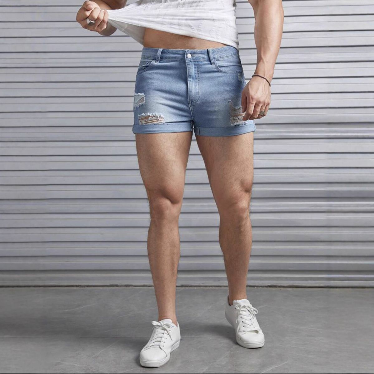 Trendy Distressed Denim Shorts For Women - High Waisted Light Blue Ripped Jeans Shorts With Stretch - Casual Summer Streetwear (S, M, L, Xl, 2xl)_mkmklike.com