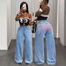 Women's Vintage Washed High-Waisted Straight Leg Denim Pants - Comfortable Cotton Blend Wide Leg Trousers For Casual & Office Wear_mkmklike.com