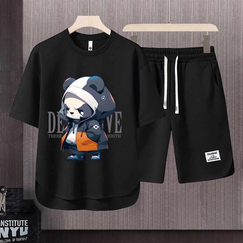 Men's Clothing 2024 Waffle Casual Summer Suit Men's Loose Teen Short sleeved T shirt Shorts Handsome Two piece Suit_mkmklike.com