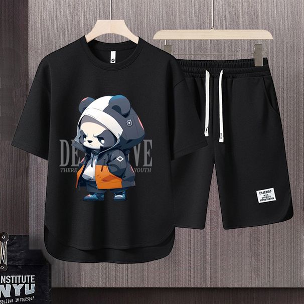 Men's Clothing 2024 Waffle Casual Summer Suit Men's Loose Teen Short sleeved T shirt Shorts Handsome Two piece Suit_mkmklike.com