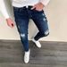 Slim Fit Distressed Denim Jeans For Men - Frayed Edges & Vintage Wash (Black/Blue, S-2XL)_mkmklike.com
