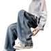 Men's Washed Straight-Leg Jeans – Oversized High Street Denim Pants With Drawstring Waist (M-5xl)_mkmklike.com