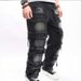 Men's Retro Casual Jeans Loose Fit High Street Wide Leg Pants Mid Waist Cotton Non-Stretch Machine Washable Blue Black_mkmklike.com