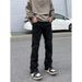 Men's Clothing Vintage Distressed Denim Jeans With Raw Hem & Frayed Details, Straight Leg To Slight Flare Fit, High Street Fashion For Casual Wear_mkmklike.com