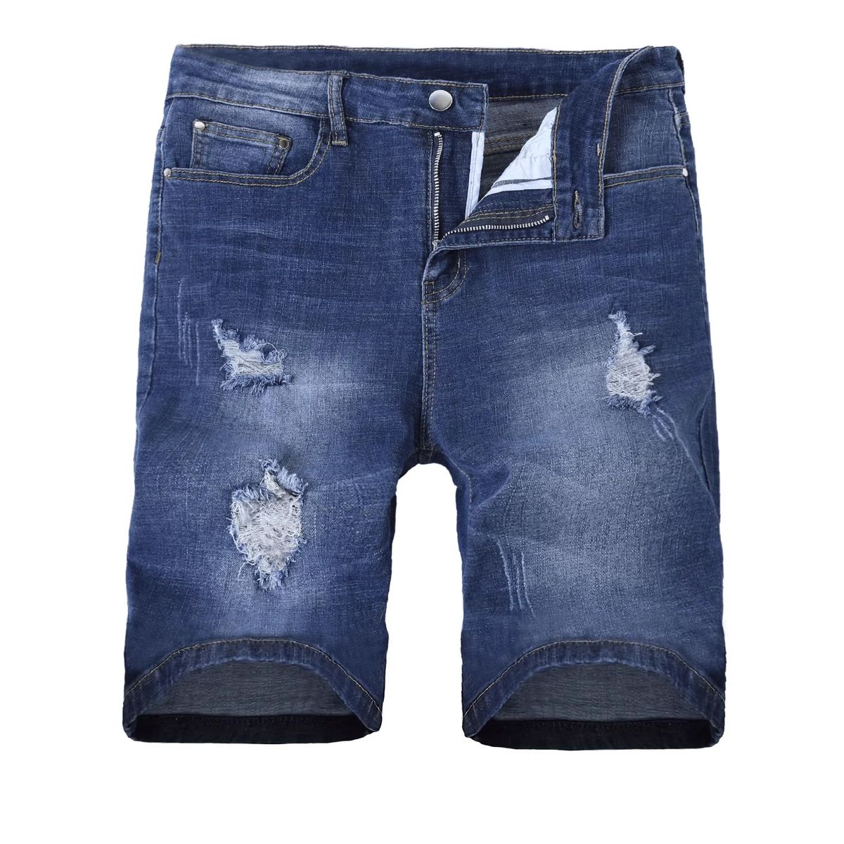 Men's Stretch Slim Fit Ripped Denim Shorts – Skinny Summer Casual Shorts With Vintage Wash_mkmklike.com