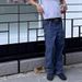Vintage Workwear Blue Jeans Baggy Fit Straight Leg Denim Pants for Men with Utility Pockets_mkmklike.com