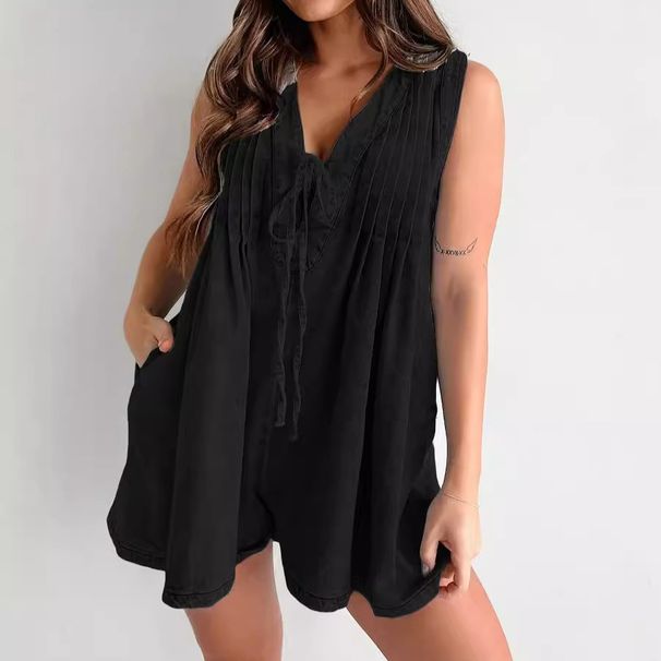 K New Street Trendsetters Sleeveless Short Sleeved Shorts Denim Jumpsuit_mkmklike.com