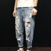Men's Clothing Spring Retro Patchwork Hole Jeans Nine Point Harem Pants Loose Fashion Trend Beggar Pants_mkmklike.com