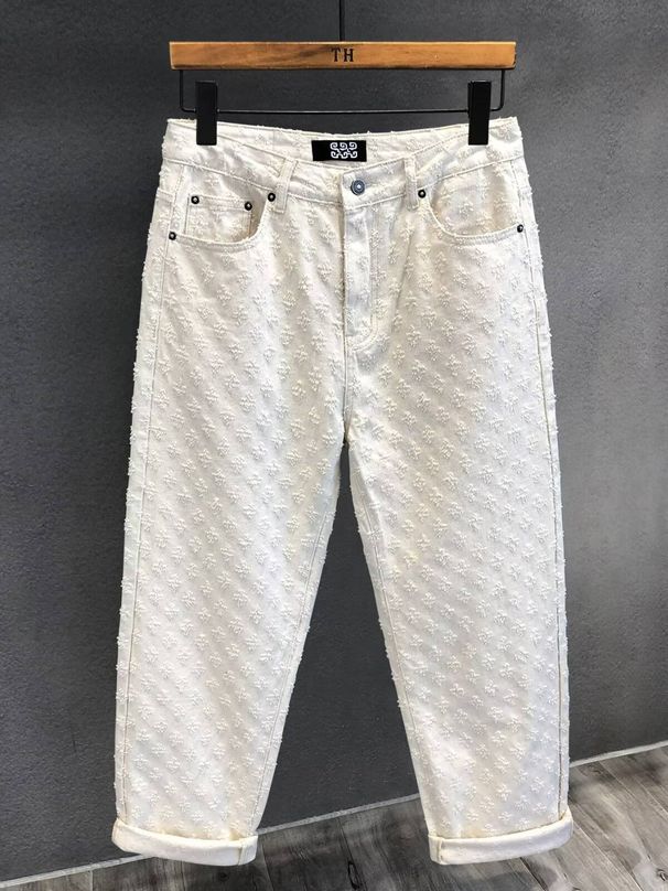 European And American Foreign Trade Pants, High Street Instagram Trendy Brand Jacquard Full-print Design Jeans, Men's Loose Wide-leg Pants, Trendy_mkmklike.com