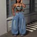 Yuyuan Plus Size Retro Washed Blue Wide Leg Pants High Waisted Lantern Jeans Pleated Women's Denim_mkmklike.com
