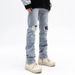 Nordmann High Street Ripped Patch Jeans Men Vintage Versatile Fit Long Trendy American Style Straight Slim Casual Pants_mkmklike.com