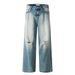 Washed Denim Jeans For Men Loose Wide-Leg Straight Long Gradient Distressed Ripped Pants Street Fashion Punk_mkmklike.com