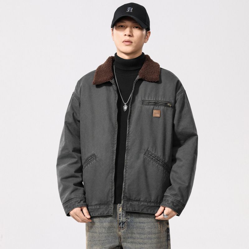 Shake Grain Lamb Wool Winter New Handsome Men's Workwear With Cotton Jacket Trendy Brand_mkmklike.com