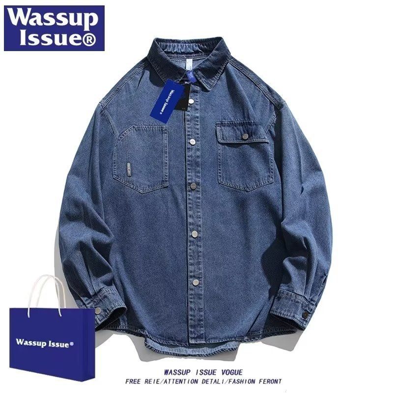 Washed Old Denim Shirt Men's Spring Korean Version Loose High-end Long-sleeved Tooling Shirt_mkmklike.com