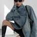 Women's Clothing Designer Asymmetrical Button Denim Jacket For Women, Casual Oversized Coat With Stand Collar, Trendy Streetwear Top_mkmklike.com