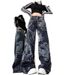 Women's Clothing Hip Hop Pants Trendy Brand Cool Street Style Graffiti Printed Jeans Dragon Year Outfit Flared Straight Pants_mkmklike.com