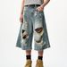 Men's Clothing Retro Niche High Street Ripped Denim Cropped Trousers For Men And Women Loose Casual Drape_mkmklike.com