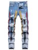 Men's Slim Fit Light Blue Distressed Jeans – Premium Washed Denim With Handmade Paint Splatter & Knee Rips For Streetwear Look_mkmklike.com