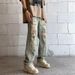 American Retro Street Vibe Pants High Street Tide Brand Yellow Mud Dyed Washed Ripped Jeans Men's Wide-leg Trousers_mkmklike.com