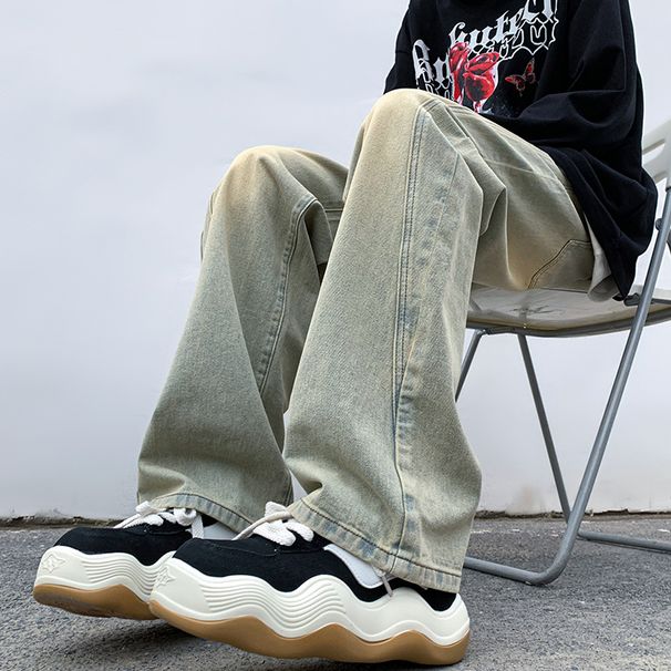 Nordmann Yellow Mud Color Jeans Men's Autumn And Winter Falling Loose Wide Leg Casual High Street Trend Retro Washed Straight-leg_mkmklike.com