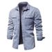 Northfold Men's Thin Denim Long Sleeve 2024 Spring Autumn Korean Style Trendy Casual Solid Color Workwear Shirt Jacket For Men_mkmklike.com