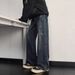 Nordmann American Style Vibe Retro Distressed Design Jeans For Men, Ins Trendy Brand, Loose Straight High Street Wide-Leg Pants_mkmklike.com