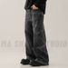 Men's Clothing High Street Lightning Pattern Washed Black And Gray Jeans Straight Slim Cleanfit Pants_mkmklike.com