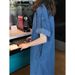 Korean Short Sleeved Loose Plus Size Denim Shirt For Women, Mid To Length, Slimming Dress, Tall And Long Skirt_mkmklike.com