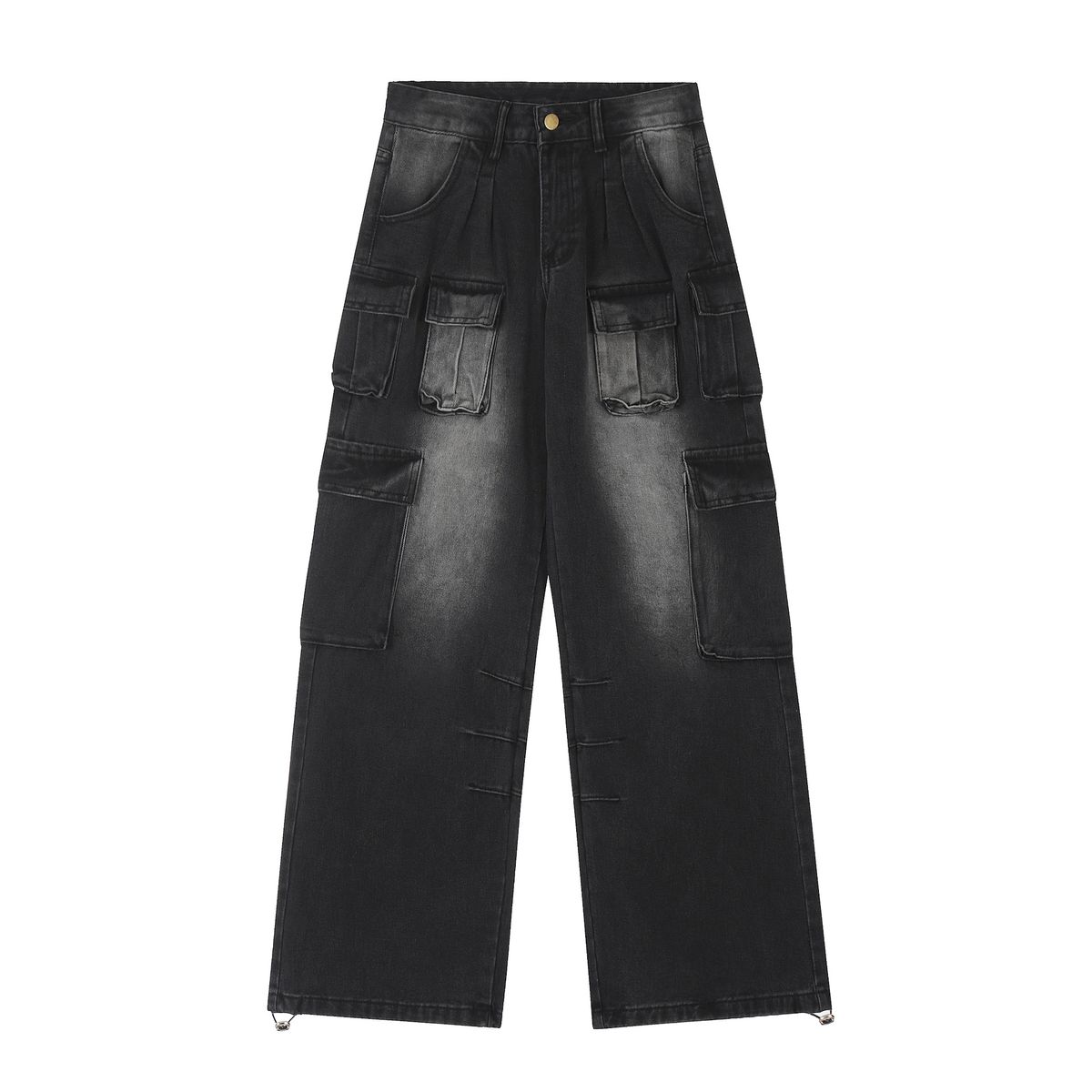 Men's Vintage Washed Distressed Jeans - Streetwear Casual Denim Pants With Multiple Pockets, Mid-Rise, Relaxed Fit, Straight Leg (Black, Blue)_mkmklike.com