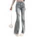 Niche Lace-Up Flared Jeans For Women, Autumn New Elastic Split Hot Girl Slim High-Waisted Slimming Long Pants_mkmklike.com