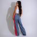 Women's Fashion Patchwork Striped Color-Block Denim Pants – Stretch Waist Straight Leg Casual Trousers_mkmklike.com