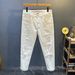 Nordmann White Jeans Men's Cat Whiskers Ripped 2025 New Slim Fit Skinny Stretch Versatile High Street Trendy Long Pants_mkmklike.com