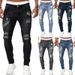 Men's Slim Fit Ripped Jeans - Stretch Comfort Denim Pants For Casual Wear (Black/Light Blue/Dark Blue)_mkmklike.com