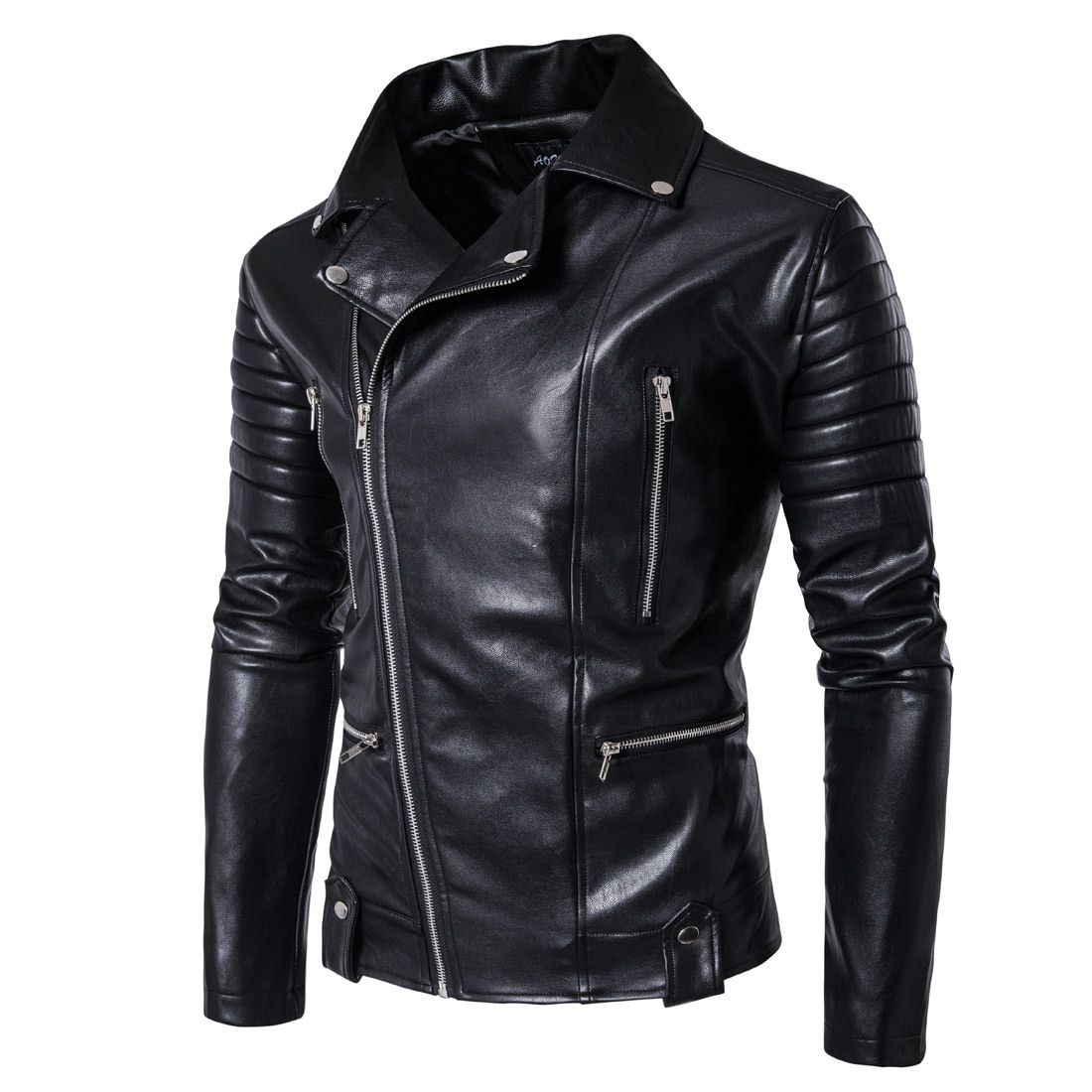 Men's Clothing New Men's Motorcycle Leather Jacket Multi zipper Men's Leather Jacket 1800 B003_mkmklike.com