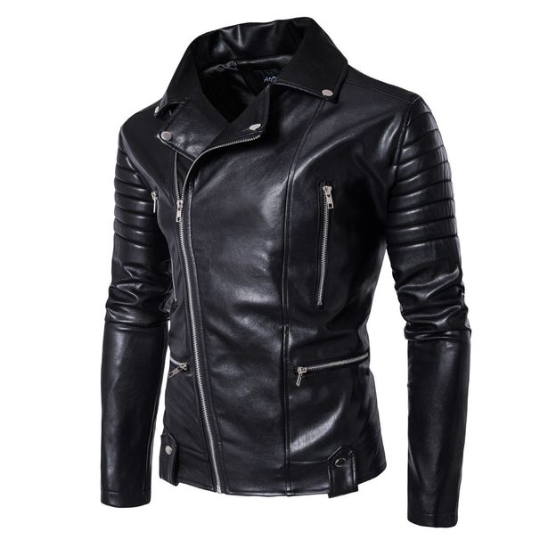 Men's Clothing New Men's Motorcycle Leather Jacket Multi zipper Men's Leather Jacket 1800 B003_mkmklike.com