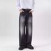 Men's Clothing loose A type straight wide leg jeans men's mopping trousers washed slim retro old high street_mkmklike.com