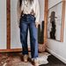High-Waisted Wide-Leg Jeans For Women - Vintage Washed Denim With Mid-Seam & Turned Hem (S-XXL, Dark Blue/Light Blue)_mkmklike.com