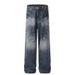 Men's Distressed Washed Denim Jeans – Vintage Lightning Print, Loose-Fit Straight Leg (Black, Blue) – Sizes S To 3XL_mkmklike.com