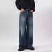 Men's Clothing loose A type straight wide leg jeans men's mopping trousers washed slim retro old high street_mkmklike.com