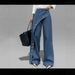 Women's Clothing Women's Casual Denim Pants Straight Leg Wide Leg Pants Irregular Butt Flap Eyelet Solid Color_mkmklike.com
