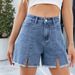 Women's High Waist Distressed Denim Shorts - Side Slit Stretch Hot Pants With Vintage Wash Casual Summer Jean Shorts For Women_mkmklike.com