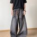 Vintage Washed Denim Jeans For Men – Distressed Paint Splatter & Relaxed Wide-Leg Fit | 90s Retro Streetwear Straight Cut Pants_mkmklike.com