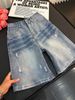 Men's American Retro Distressed Washed Ripped Denim Shorts Trendy Loose Straight Leg Five Point Casual Mid-Length Pants_mkmklike.com